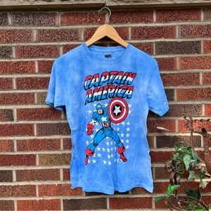 Disney Avengers Marvel Blue Tie Dye Captain America Short Sleeve Tee Shirt